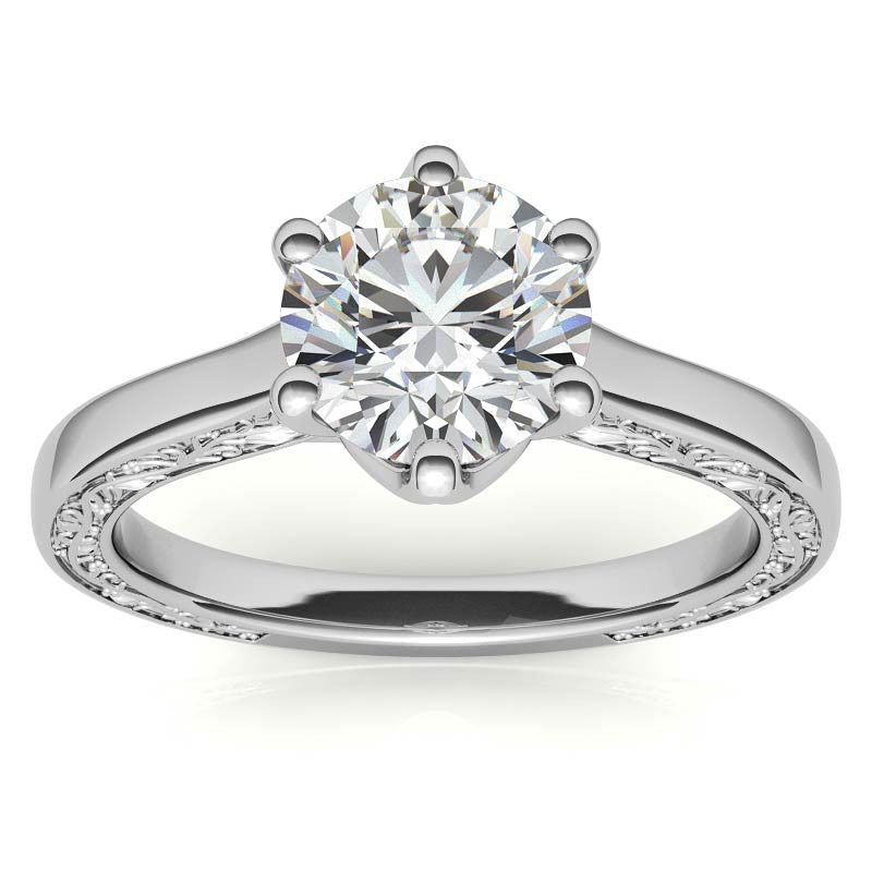Round Brilliant Moissanite Floral Trellis Solitaire Ring