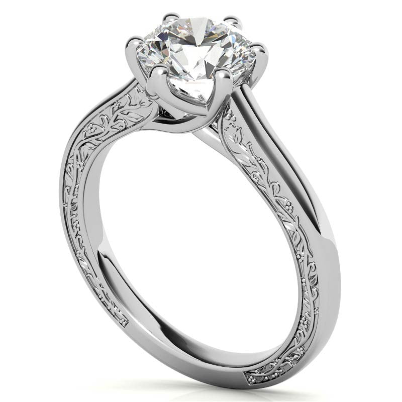Round Brilliant Moissanite Floral Trellis Solitaire Ring
