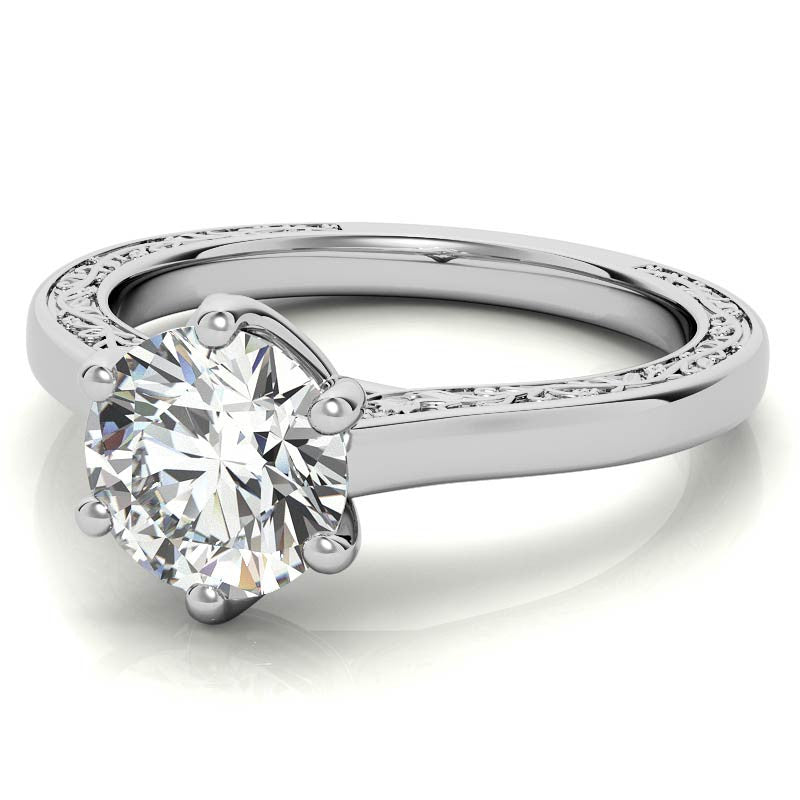 Round Brilliant Moissanite Floral Trellis Solitaire Ring