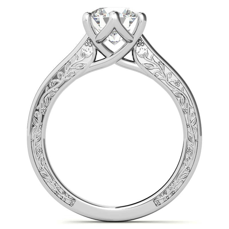 Round Brilliant Moissanite Floral Trellis Solitaire Ring