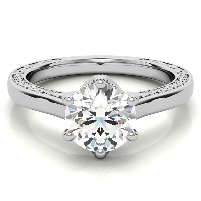 Round Brilliant Moissanite Floral Trellis Solitaire Ring