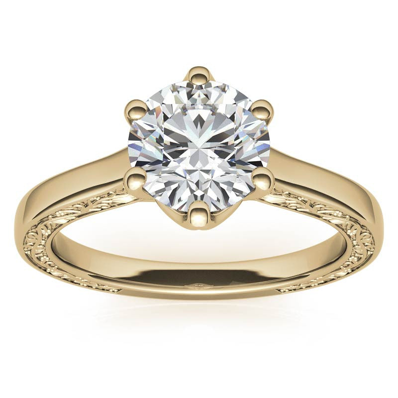 Round Brilliant Moissanite Floral Trellis Solitaire Ring