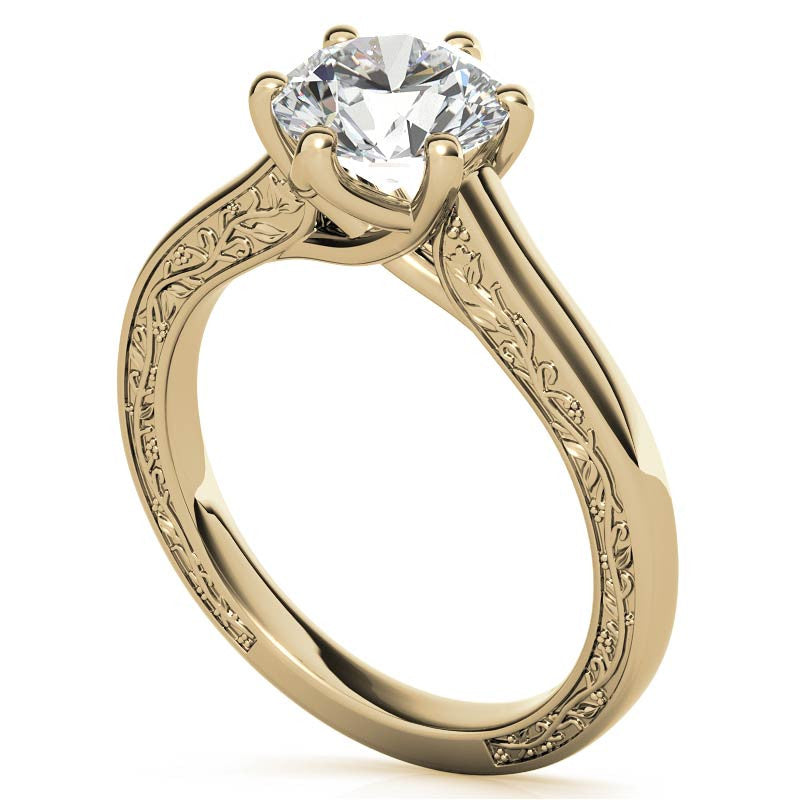 Round Brilliant Moissanite Floral Trellis Solitaire Ring
