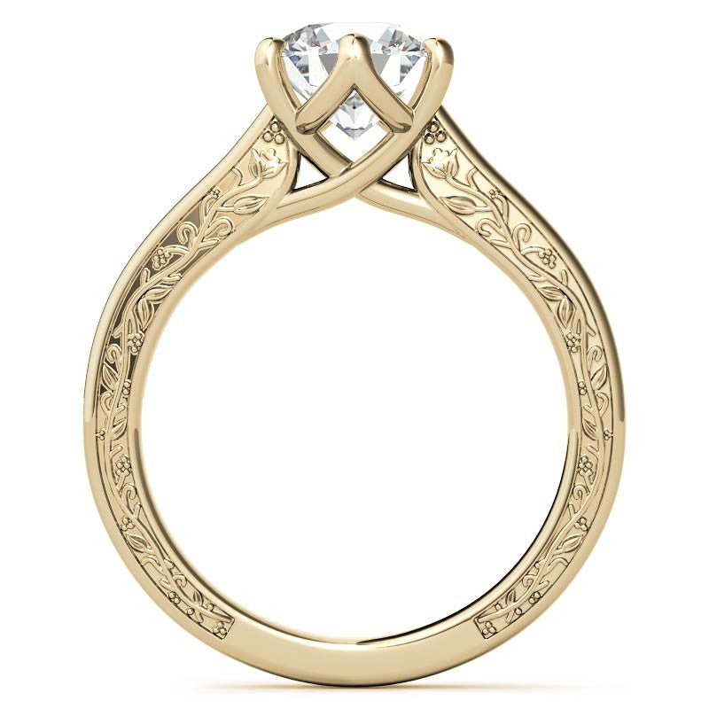 Round Brilliant Moissanite Floral Trellis Solitaire Ring