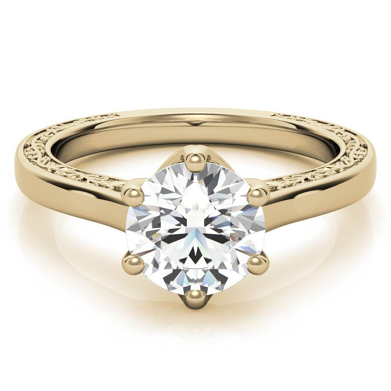 Round Brilliant Moissanite Floral Trellis Solitaire Ring
