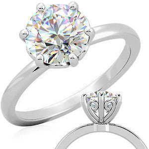 2mm Round Brilliant Moissanite 6 Prong Scroll Solitaire Ring