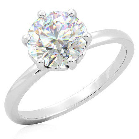 2mm Round Brilliant Moissanite 6 Prong Scroll Solitaire Ring
