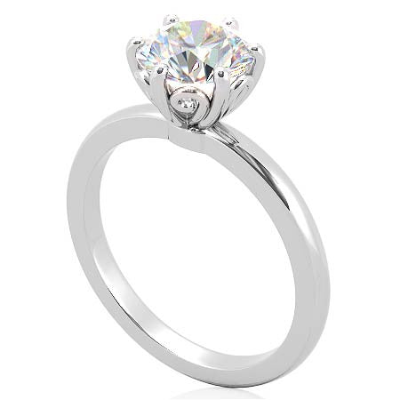 2mm Round Brilliant Moissanite 6 Prong Scroll Solitaire Ring