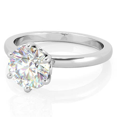 2mm Round Brilliant Moissanite 6 Prong Scroll Solitaire Ring