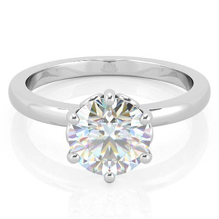 2mm Round Brilliant Moissanite 6 Prong Scroll Solitaire Ring