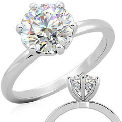 2mm Round Brilliant Moissanite 6 Prong Scroll Solitaire Ring