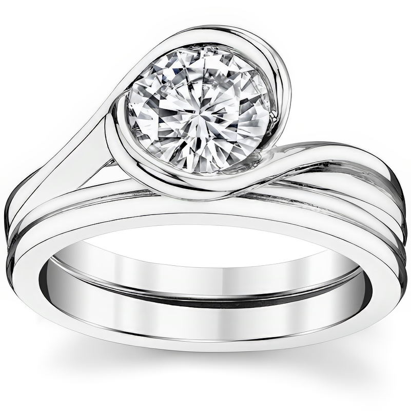 Semi-Bezel Round Brilliant Moissanite Bypass Solitaire