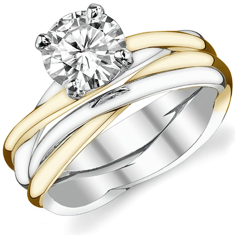 Two-tone Twisted Moissanite Solitaire Ring