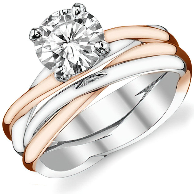 Two-tone Twisted Moissanite Solitaire Ring
