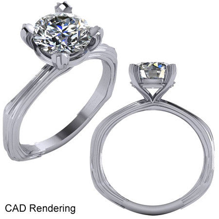 Round Twig Style Bark Solitaire Ring