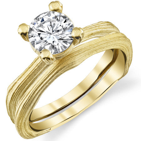 Round Twig Style Bark Solitaire Ring