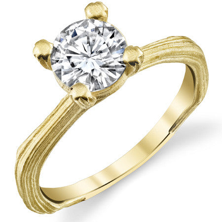 Round Twig Style Bark Solitaire Ring