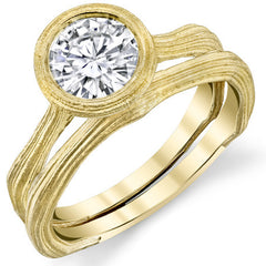 Round Twig Style Bark Bezel Solitaire Ring