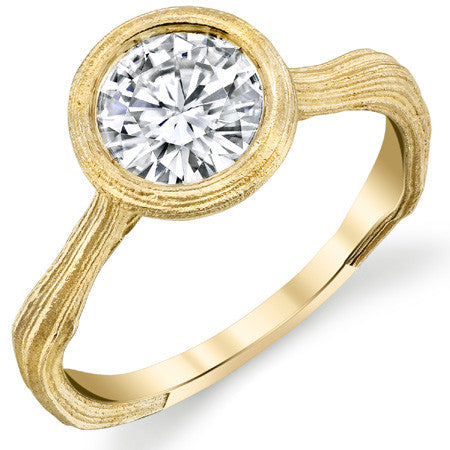 Round Twig Style Bark Bezel Solitaire Ring