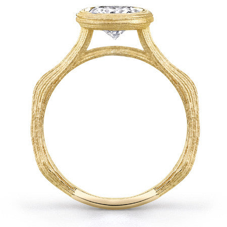 Round Twig Style Bark Bezel Solitaire Ring