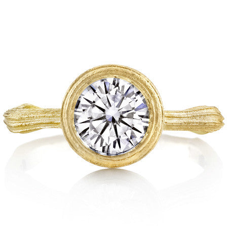 Round Twig Style Bark Bezel Solitaire Ring