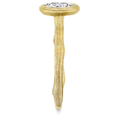 Round Twig Style Bark Bezel Solitaire Ring