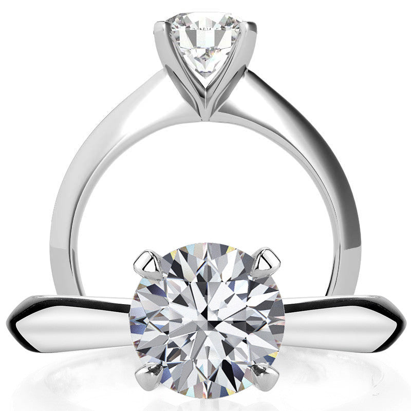 Round Brilliant Moissanite Tapered Knife Edge Solitaire Ring