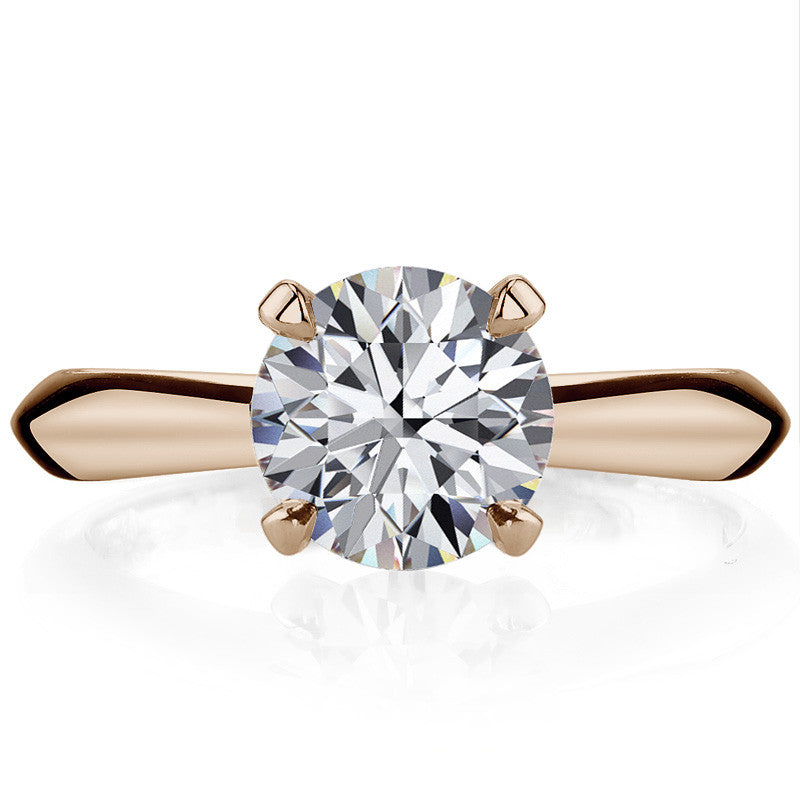 Round Brilliant Moissanite Tapered Knife Edge Solitaire Ring
