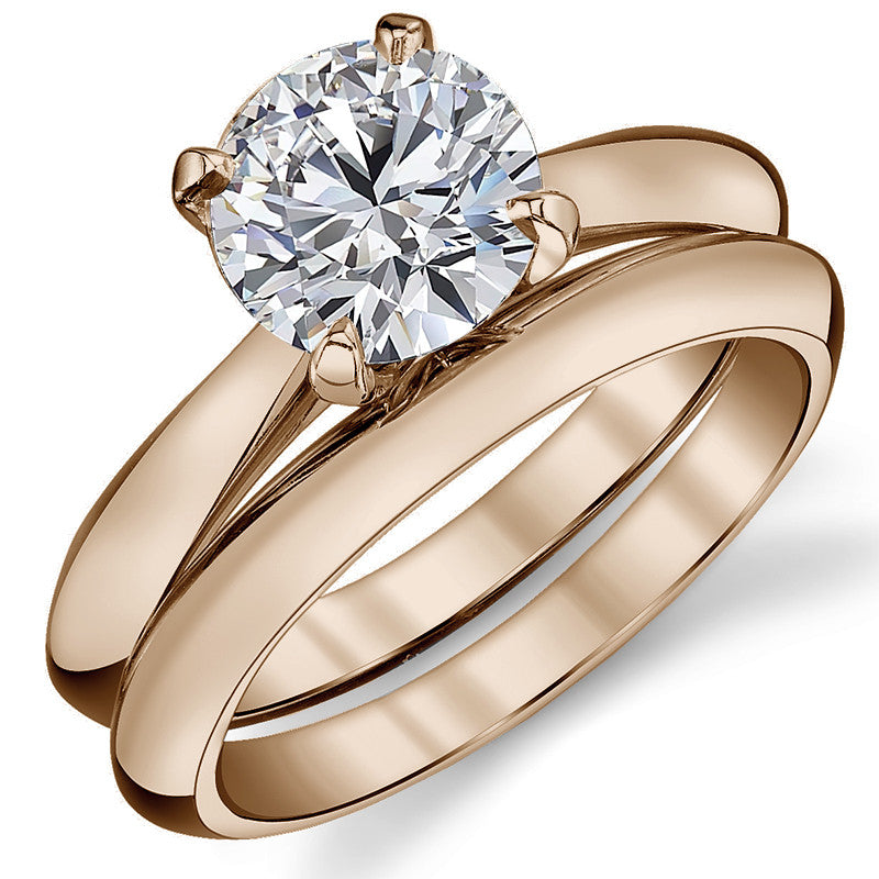 Round Brilliant Moissanite Tapered Knife Edge Solitaire Ring
