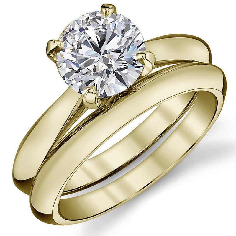 Round Brilliant Moissanite Tapered Knife Edge Solitaire Ring