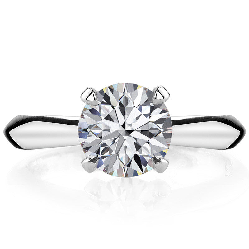 Round Brilliant Moissanite Tapered Knife Edge Solitaire Ring
