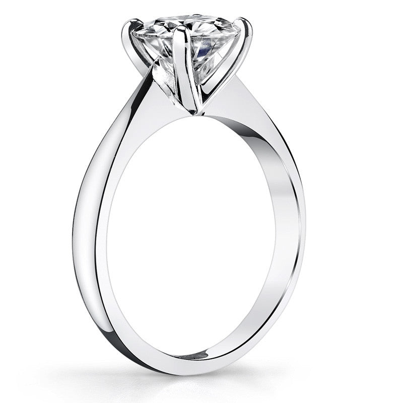 Round Brilliant Moissanite Tapered Knife Edge Solitaire Ring