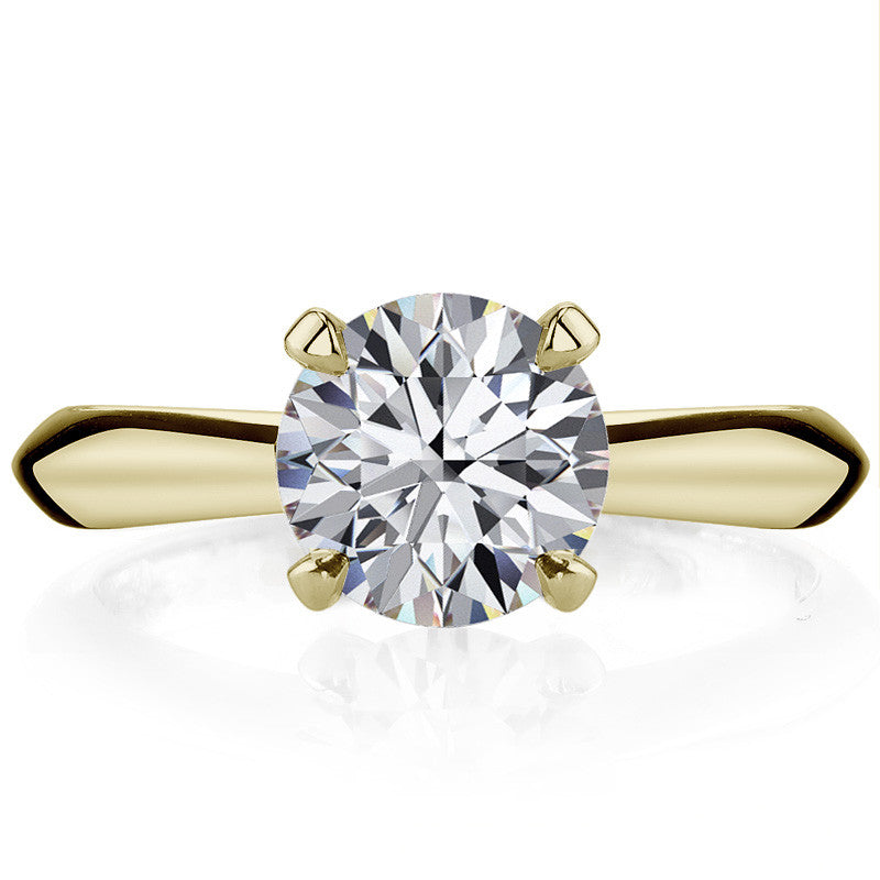 Round Brilliant Moissanite Tapered Knife Edge Solitaire Ring