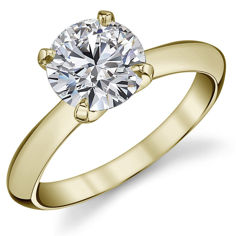 Round Brilliant Moissanite Tapered Knife Edge Solitaire Ring