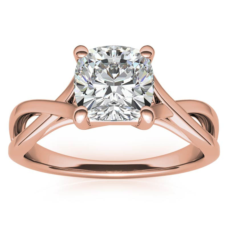 Cushion Cut Split Shank Trellis Round Solitaire Ring