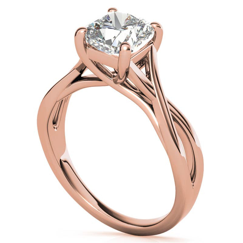 Cushion Cut Split Shank Trellis Round Solitaire Ring