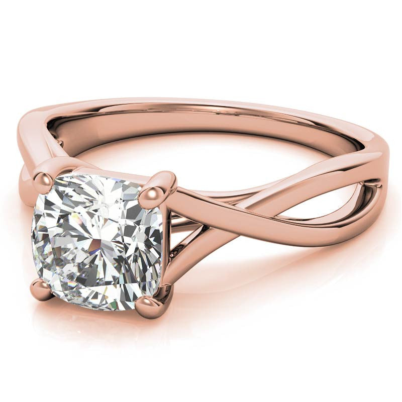 Cushion Cut Split Shank Trellis Round Solitaire Ring