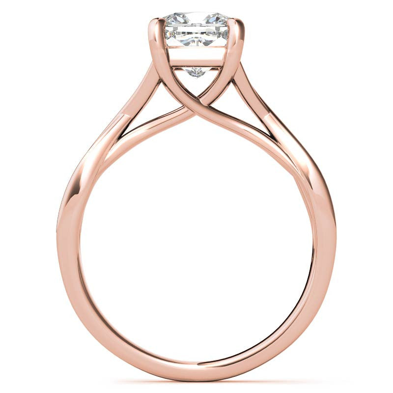 Cushion Cut Split Shank Trellis Round Solitaire Ring