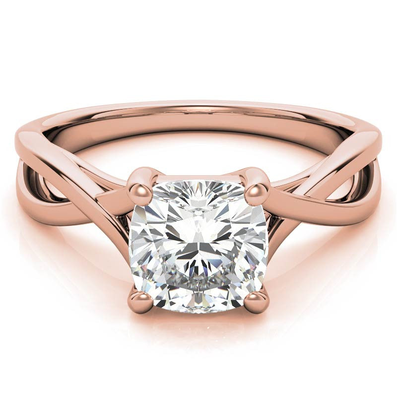 Cushion Cut Split Shank Trellis Round Solitaire Ring
