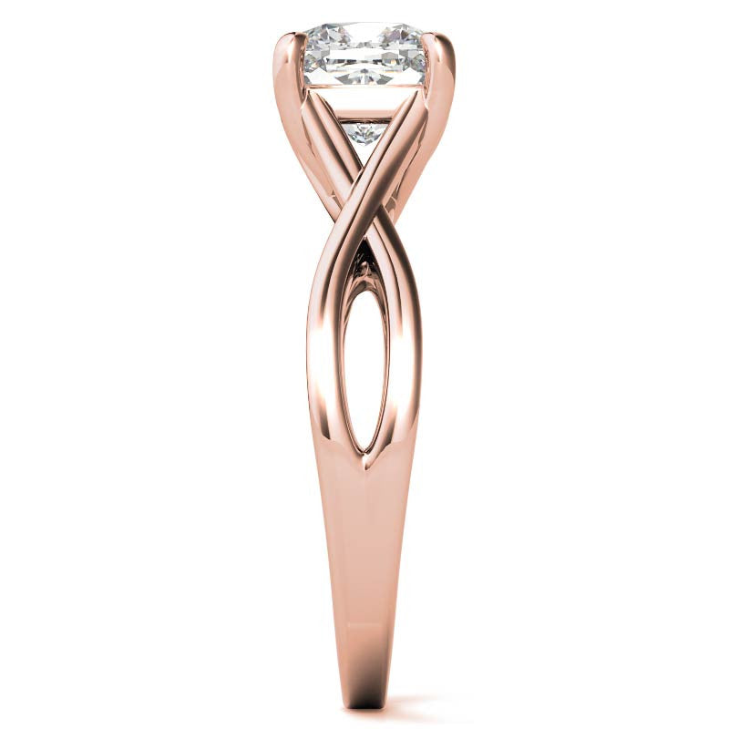 Cushion Cut Split Shank Trellis Round Solitaire Ring
