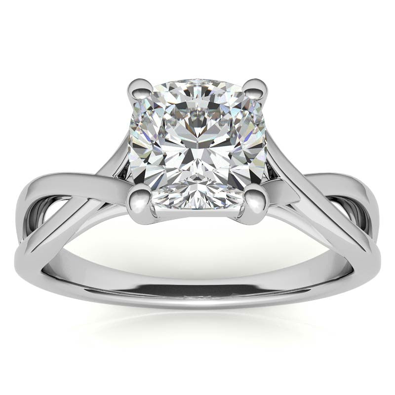 Cushion Cut Split Shank Trellis Round Solitaire Ring