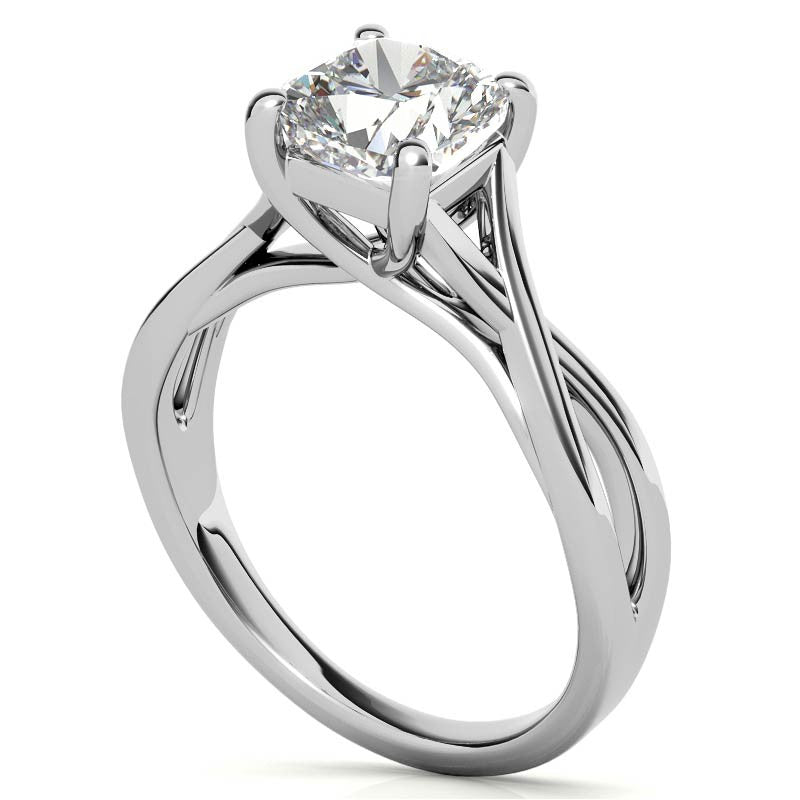 Cushion Cut Split Shank Trellis Round Solitaire Ring