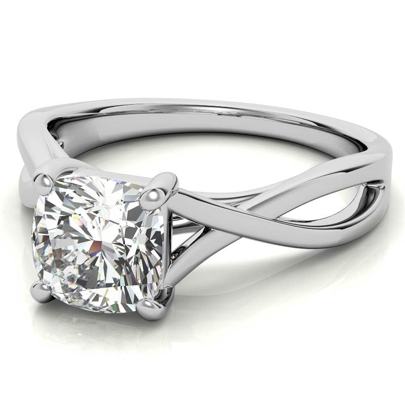 Cushion Cut Split Shank Trellis Round Solitaire Ring