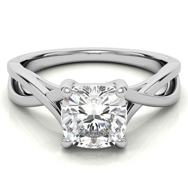 Cushion Cut Split Shank Trellis Round Solitaire Ring