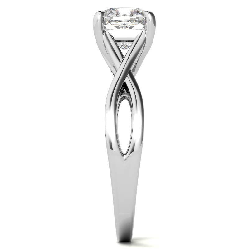 Cushion Cut Split Shank Trellis Round Solitaire Ring