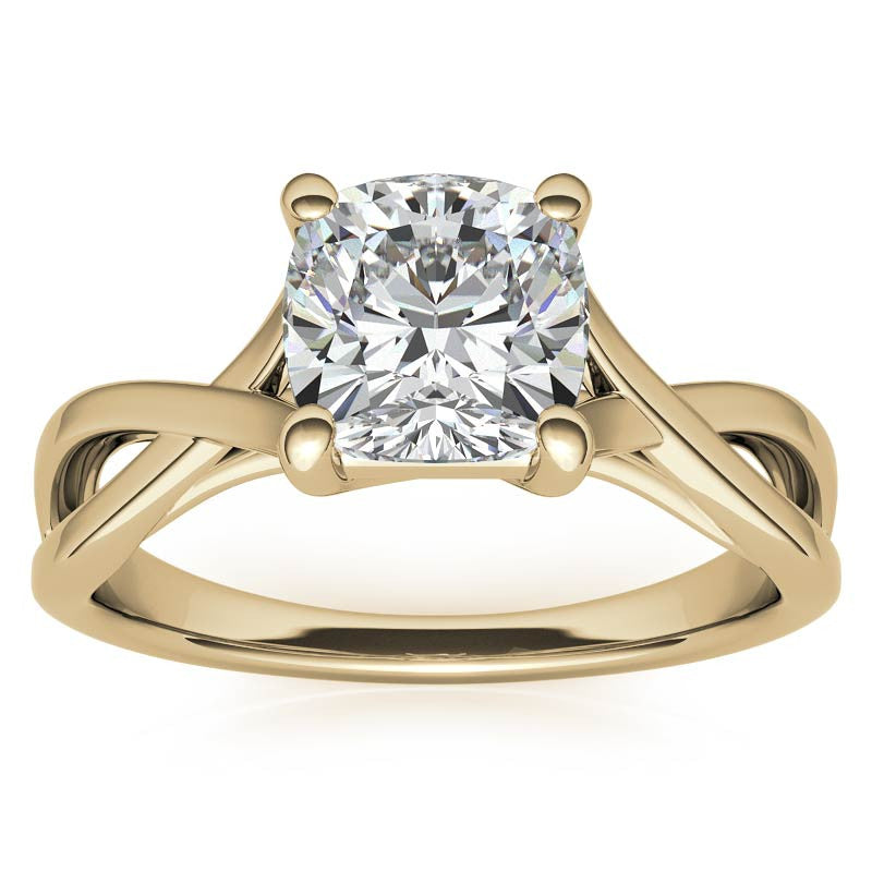 Cushion Cut Split Shank Trellis Round Solitaire Ring