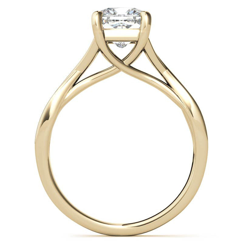 Cushion Cut Split Shank Trellis Round Solitaire Ring
