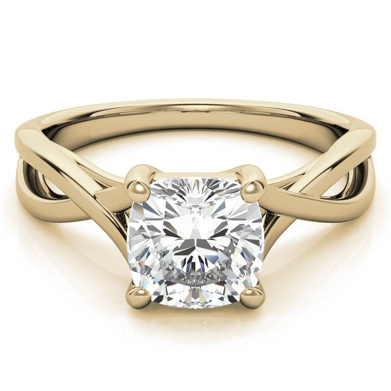 Cushion Cut Split Shank Trellis Round Solitaire Ring