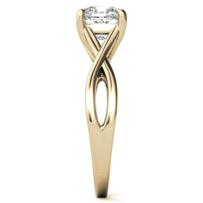 Cushion Cut Split Shank Trellis Round Solitaire Ring