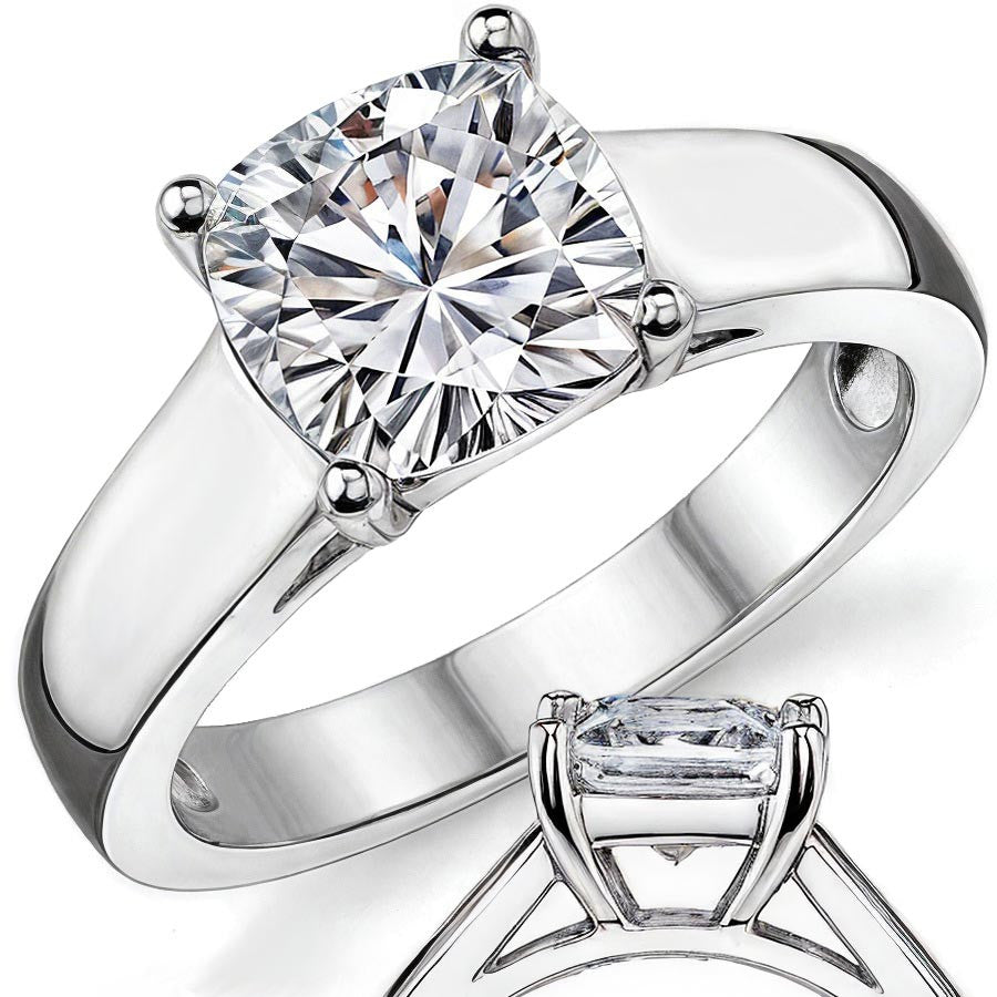Cushion Lower Set Wider Band Solitaire Ring